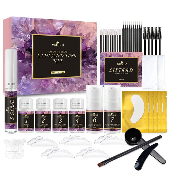 4 in 1 Lash & Brow Lift and Coloring Kit, Professional Eyelash Perm Kit and Brow Lamination Kit, Eyelash & Eyebrow Makeup Set, Long Lasting for 8 Weeks, Suitable for Salon & Home Use DIY (Black)