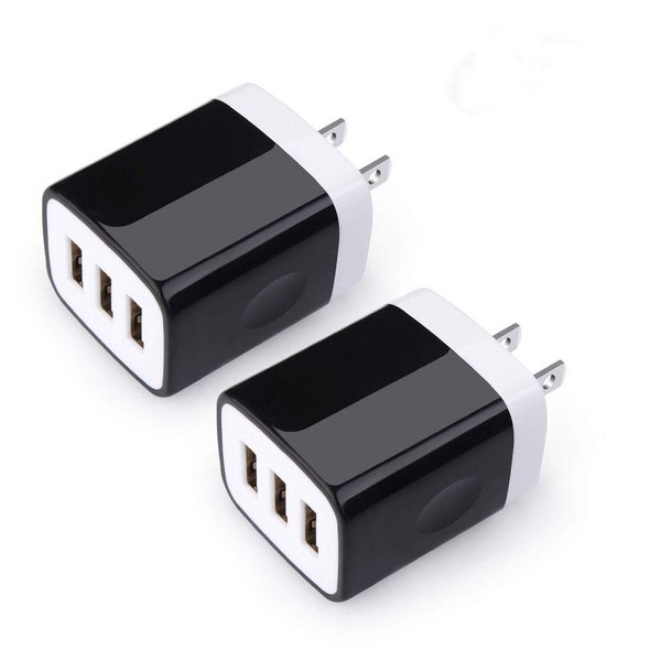 USB Wall Charger,Sicodo 3-Port Travel Smartphone Quick Charger 2 Pack 3.1Am Block USB Adapter Power Plug Charging Station Box Compatible with iPhone 16/15/14/13/SE/12/11 Pro,iPad,Samsung,USB Plug