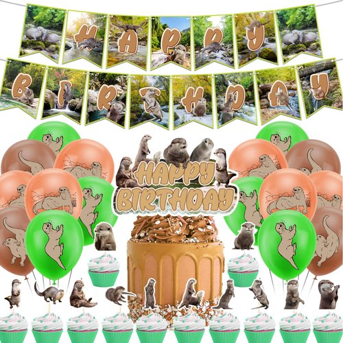Otter Party Decorations Otter Party Supplies Includes Otters Happy Birthday Banner, Cake Topper, Cupcake Toppers, Balloons for Otters Birthday Decorations
