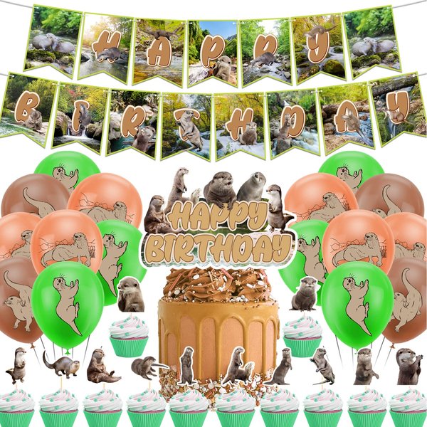 Otter Party Decorations Otter Party Supplies Includes Otters Happy Birthday Banner, Cake Topper, Cupcake Toppers, Balloons for Otters Birthday Decorations