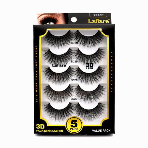 Laflare Premium Silk Lashes 3D Faux Mink Eyelashes Multipack, Light, Natural Looking, Professional Easy to Apply Eyelashes in a Knitted Style 5 Pairs Value Pack (29X5P)