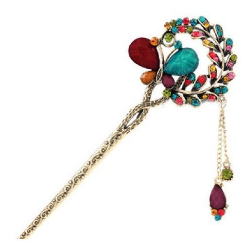 Vintage Chinese Women's Butterfly Multi Color Crystal Hair Stick, Bridal Hair, Wedding Hair, Bride Hair Jewelry