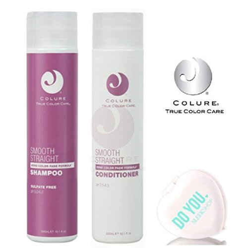 Colure Smooth Straight Shampoo & Conditioner DUO Set (with Sleek Compact Mirror) (10.1 oz / 300ml Kit)