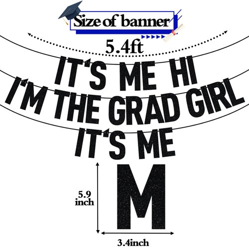 Black Glitter It's Me Hi I'm the Grad Girl It's Me Banner, Class of 2024/Congrats 2024 Grad/Congratulation, 2024 Graduation Party Decorations Supplies for Girls