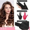 Heat Resistant Gloves for Hair Styling 2 Pcs Curling Wand Glove 3 Finger Barber Glove Reusable Hair Dye Heat Protector Glove (Black, Rose Red)