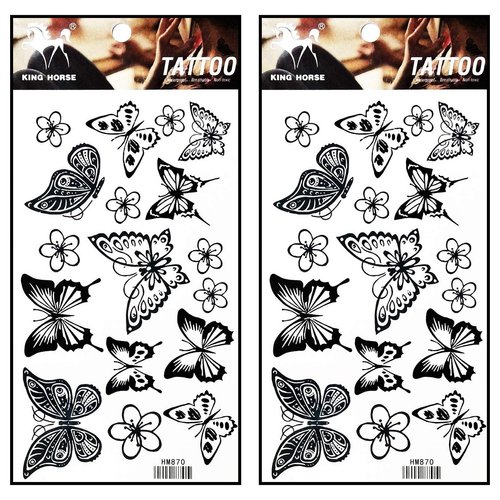 Tattoos 2 Sheets Beautiful Black Butterfly flower Temporary Fake Tattoos Fantasy Fashion Women Sexy Body Painting Tatoo Sticker for Kid Teens Men Women