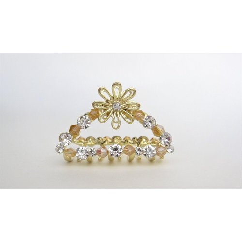 Generic Small gold bead and crystal flower gold metal hair claw clip bridal clip