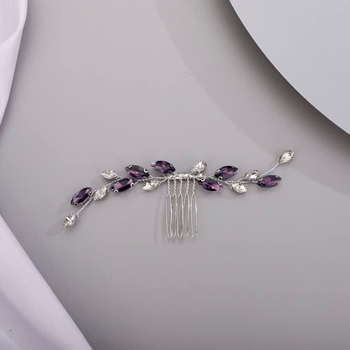 BERYUAN Purple Color Wedding Simple Crystal Hair Comb for Bride Women Girls Handmade Bridal Hair Comb for Bride and Bridesmaids Wedding Hair Accessories