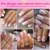 AddFavor Press on Nails Short Square 120pcs Fake Nails Short Nails Ombre Press on Square False Nail Medium Pink White Gradient Acrylic Nails with Design for Women Girls