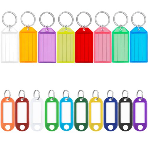 Uniclife Key Tags 2 Inch Plastic Key Chain Tags Set with Blank Paper Labels Transparent Windows and Split Rings Colorful Soft Flexible & Sturdy Item Identifiers, 30 Pack