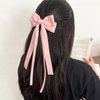 SALOCY Hair Clip - 2 Count Pink Satin Hair Ribbon Bows with Long Tail for Women Girls - Cute Hair Accessories for Hair Design