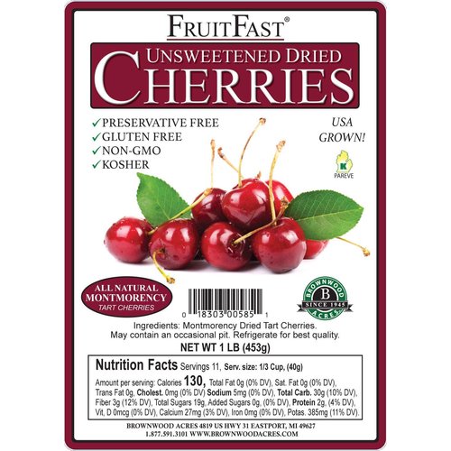 FruitFast Unsweetened Dried Cherries by | Non-GMO, Gluten Free, Kosher Certified All Natural Healthy Snack Alternative - No Added Sugars (1 Pound)