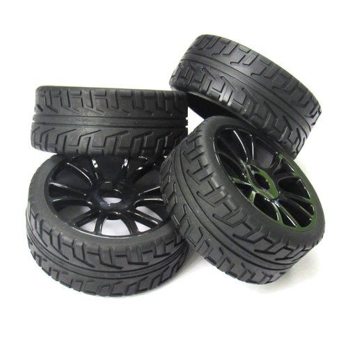 powerday®4pcs 17mm Hub Wheel Rim & Tires Tyre for 1/8 Off-Road RC Car Buggy HSP