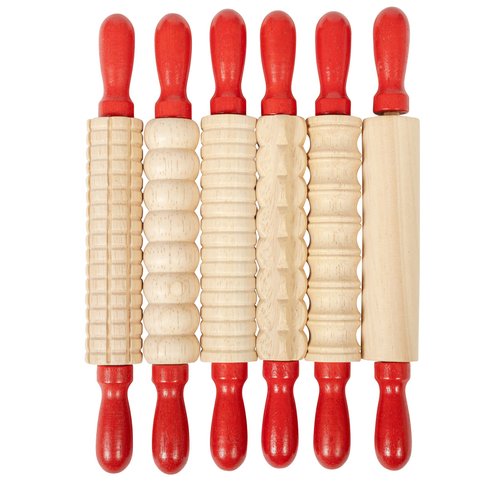 READY 2 LEARN Mini Textured Wooden Rolling Pins - Set of 6-7.25 inches - Turning Handles - Rollers for Kids' Dough, Crafts, Imaginative Play