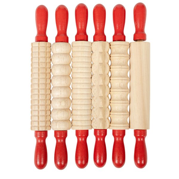 READY 2 LEARN Mini Textured Wooden Rolling Pins - Set of 6-7.25 inches - Turning Handles - Rollers for Kids' Dough, Crafts, Imaginative Play