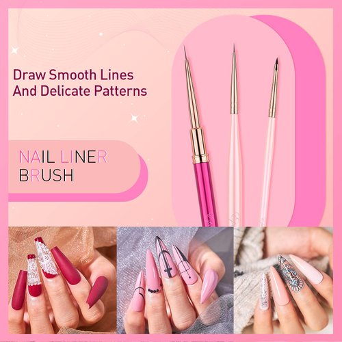 Eptbsdu Nail Art Brushes Set, 3PC Mini Nail Art Design Tiny Detailer Brushes, Nail Art Liner Long Striping Brush and 3d Brush For Flower Gel Polish Manicure Salon DIY at Home