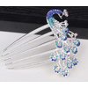 Wedding Bridal Headpiece Rhinestone Hair Comb Women Peacock Hair Clip Side Comb Hair Accessory(Blue)