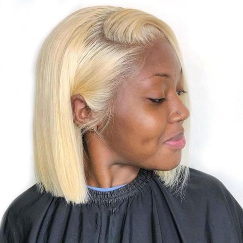 Hoscod Blonde Bob Wig Human Hair Straight 613 Bob Wig Human Hair 12 Inch 180 Density 613 Blonde Suitable for All Hair Types 13x4 HD Transparent Lace Wigs for Women Glueless Bob Wigs with Baby Hair