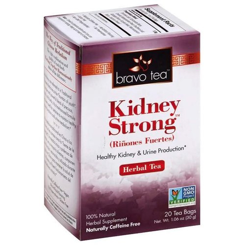 Bravo Tea Kidney Strong Herbal Tea (Pack of 2) With Pyrrosia Leaf, Schizandra Berry, Oriental Waterplantain Root, Eleuthero Leaf, Galangal Berry, Euryale Seed and Macrocarpium Berry, 20 Tea Bags Each