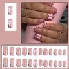 Jremg Leopard Print French Tip Press on Nails Short Square Fake Nails Pink Cheetah French Tip Glue on Nails Glossy 3D Pink Bow Charms Full Cover False Nails for Women Girls Manicure Nail Decor 24Pcs