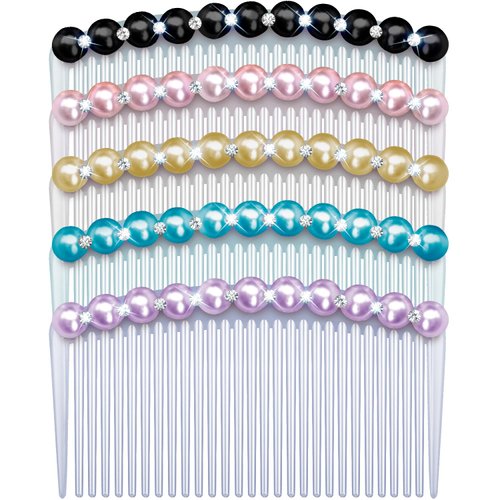 MARY LAVENDER Side Hair Comb with Pearls Rhinestone for Women Hold Bangs Hair Twist Clips, French Twist Hair Pin Decorative Hair Accessories for Girls Kids 5pcs