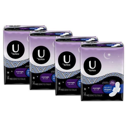 U by Kotex Security Maxi Pads, Overnight 14 ea (Pack of 4)
