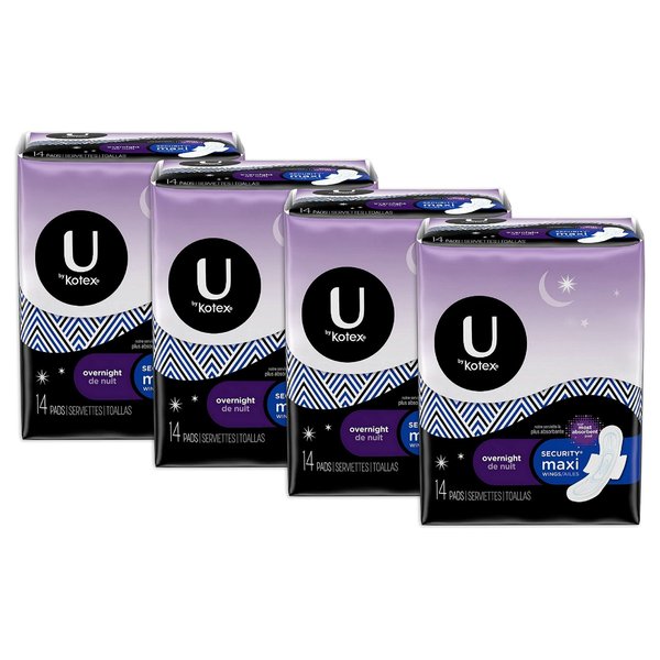 U by Kotex Security Maxi Pads, Overnight 14 ea (Pack of 4)
