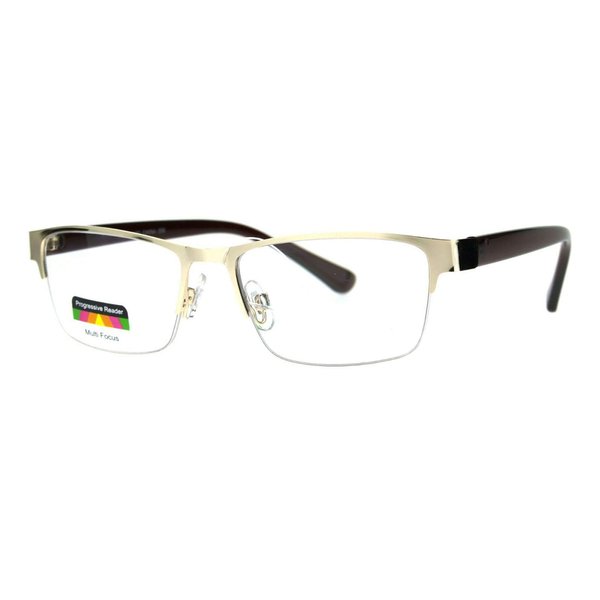 Multi Focus Progressive Reading Glasses 3 Powers in 1 Rectangle Gold +1