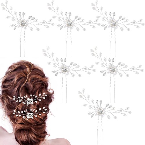ANCIRS 6 Pack Pearl Bridal Hair Pins for Girls, Crystal Flower Wedding Bridemaid Hair Styling Pin...
