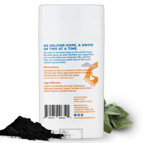 Stinkbug Naturals Organic Aluminum Free Deodorant Stick with Amber Sage, Coconut Oil and Activated Charcoal, Paraben Free, Sensitive Skin Deodorant, 2.1 Ounces Pack of 1