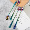 Long-handled ice tea spoon, cocktail stir spoons, stainless steel coffee spoons, Colored ice cream scoop (9 IN iridescence, Round)