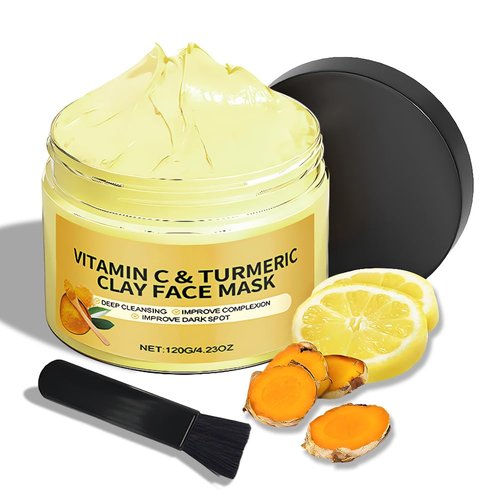 Vitamin C Face Mask with Turmeric and Kaolin Clay, Deep Cleansing Pores, for Dark Spots, Dull Skin, Skincare Facial Mask for Refining Pores and Controlling Oil, Smooth & Radiant Skin, 4.23 OZ (01)