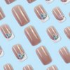 French Tip Press on Nails Pink Fake Nails Medium Length Glue on Nails Square False Nails with Pink Blue Butterfly Design White Tip Acrylic Press on Nails Cute Artificial Nails Glossy Stick on Nails