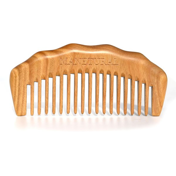 MANETURAL Green Sandalwood Comb 4.9“, wooden comb, Hair Comb for Women, Beard comb for men. Handmade Combs (Green Sandalwood Wide Tooth, 1 PACK)
