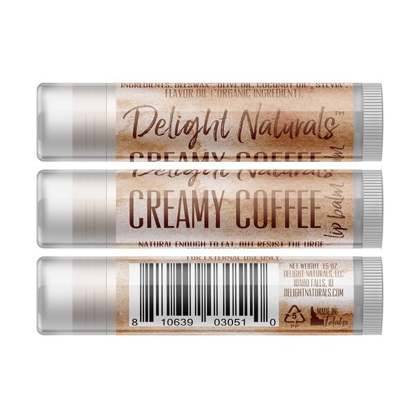 Delight Naturals Coffee House Lip Balm Gift Set - Creamy Coffee, Chai Tea, Creme Brulee, Vanilla Bean