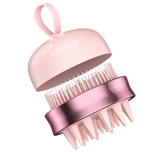 2-in-1 Scalp Massager Shampoo Brush, Scalp Scrubber for Hair Growth & Dandruff Removal, Hair Scrubber with Soft Silicone Bristles, Wet Dry Scalp Exfoliator for Scalp Care (Pink)