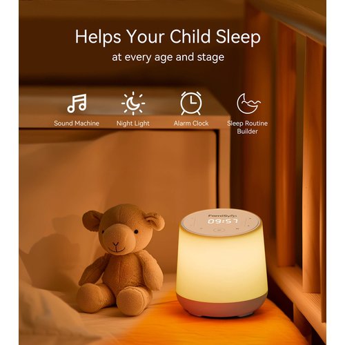 FamiSym White Noise Sound Machine for Baby Kids, Nursery Night Light, Alarm Clock, Dimmable Clock & Temperature Display, 34 Soothing Sounds, Toddler Sleep Trainer, Baby Sound Machine for Sleeping