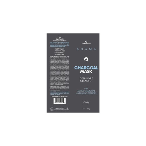 Zion Health Adama Charcoal Deep Pore Face Cleanser Face Mask, 4 Oz