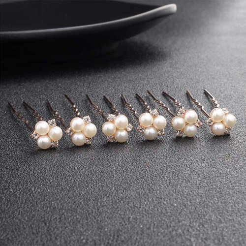 Anglacesmade Bridal Hair Pins Crystal Hair Pin Pearl Bobby Pins Wedding Headpiece Bridesmaid Flower Girl Hair Accessories for Women and Girls(Rose gold)
