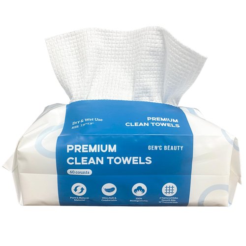 GEN'C BÉAUTY Premium Disposable Clean Towel | Biodegradable Fabric | Ultra Soft & Absorbent| EF Textured Face Towel| Makeup Removing Towel (60 count (Pack of 1))