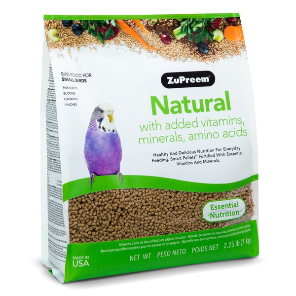 ZuPreem Natural Pellets Bird Food for Small Birds, 2.25 lb (Pack of 1) - Made in USA, Essential Nutrition for Parakeets, Budgies, Parrotlets