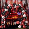 Halloween Balloon Garland with Creepy Cloth & 2 Style Banner - Black Red and Bloody Hand Print White Balloons Different Sizes Balloon Arch Kit for Halloween Scary Birthday Party Decorations Supplies