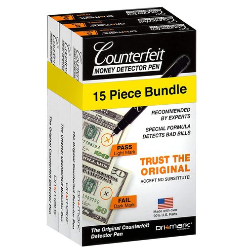 Dri Mark (15 Pack) Counterfeit Money Detector Pen, Made in The USA, 3 Times More Ink, Pocket Size Marker, Fake Money Bill Checker - Money Tester & Fraud Protection for U.S. Currency CFD15PK