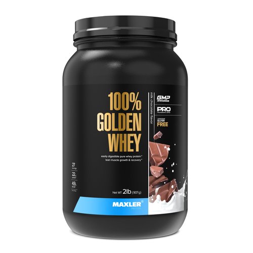 Maxler 100% Golden Whey Protein - 22g Protein per Serving - Premium Whey Protein Powder for Pre Post Workout - Fast-Absorbing Whey Concentrate Isolate & Hydrolysate Blend - Milk Chocolate Protein 2 lb