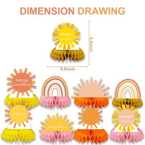9PCS Groovy Hippie Boho Birthday Party supplies set Honeycomb Centerpieces Double Sided Table Topper for Boho Rainbow Birthday Party Decorations (Boho)