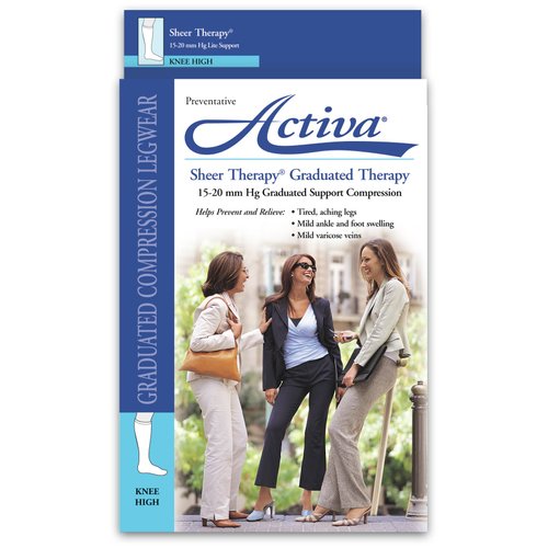 Activa 15-20 mmHg Sheer Therapy Knee High Socks with Closed Toe, Nude, Queen Size