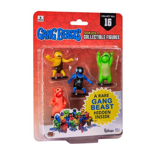 Gang Beasts Action Figures | Pack of Five | 2.5 Inch Figurines for Kids. Superhero Toys for Boys & Girls. Collect 16 Mini Toys | 1 Hidden Rare Character Official Gang Beasts Toys
