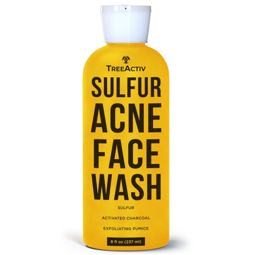 TreeActiv Sulfur Acne Face Wash Original Formula, 8 fl oz, Exfoliating Acne Face Wash for Men & Women, Sulfur Acne Wash for Acne, Activated Charcoal & Pumice, Foaming Daily Women and Men's Face Wash