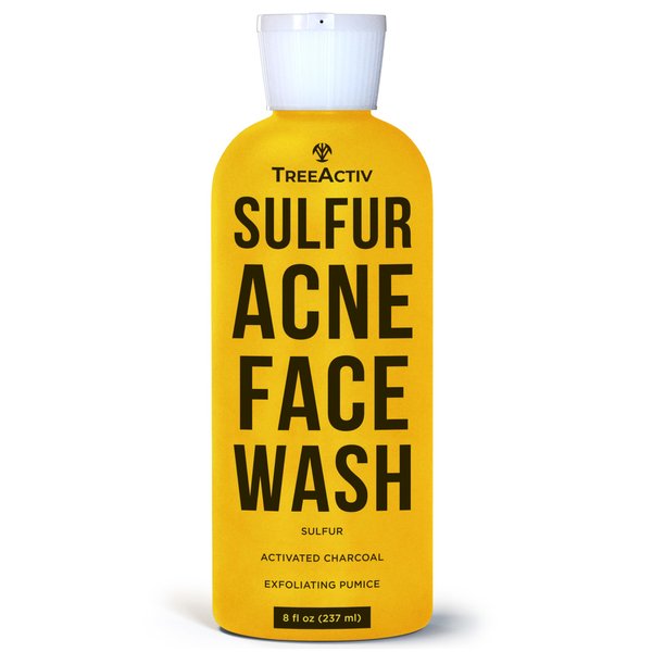 TreeActiv Sulfur Acne Face Wash Original Formula, 8 fl oz, Exfoliating Acne Face Wash for Men & Women, Sulfur Acne Wash for Acne, Activated Charcoal & Pumice, Foaming Daily Women and Men's Face Wash