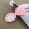 2 Pcs Shell Shape Foldable Mini Brush for Hair,Travel Brushes for Hair With Mirror,Portable Compact Hair Brush,Conch Folding Hair Brush for Women and Purse Must Haves (Blue and Pink)